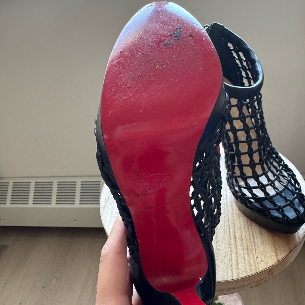 Christian Louboutin Black Mesh Heels with Red Soles - Picture 9 of 12
